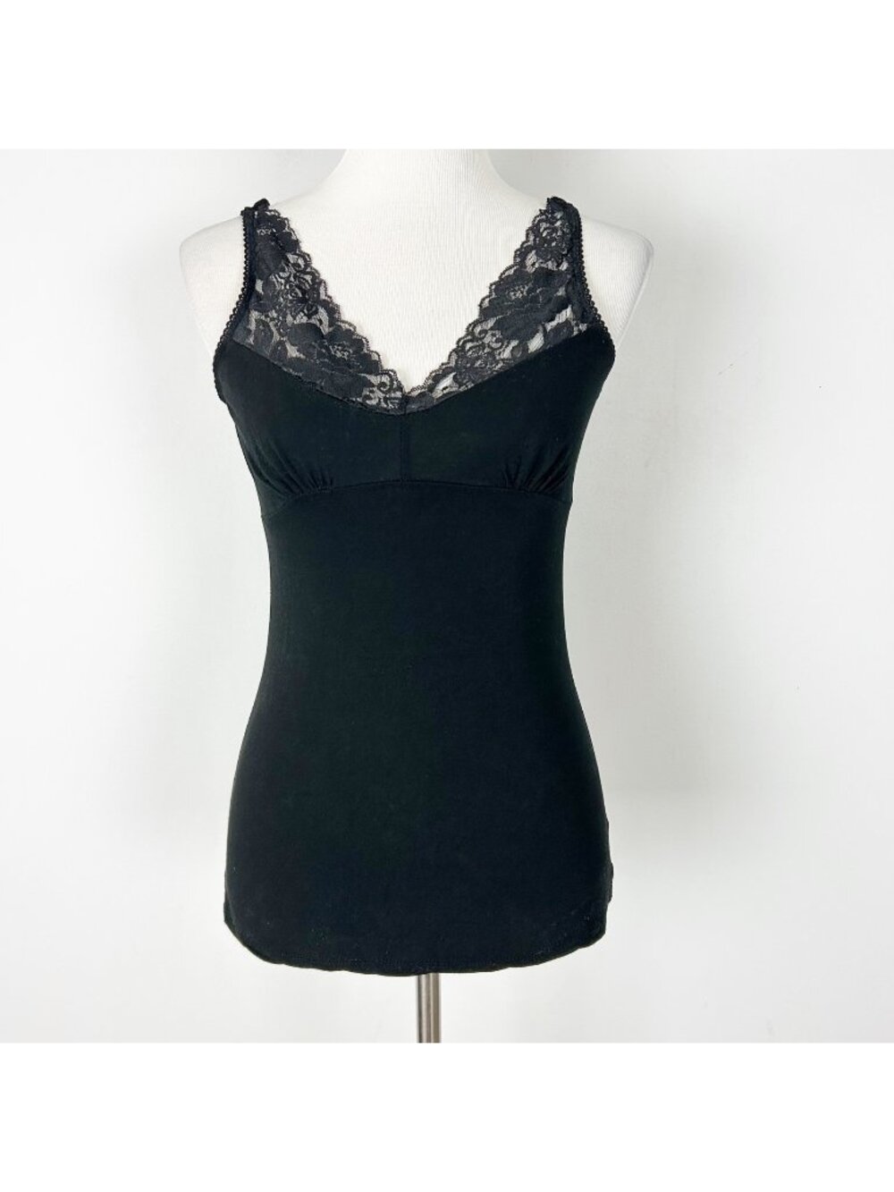 Y2K INC Black Babydoll Cami with Lace Trim Tank Top Whimsigoth Size Small Women'